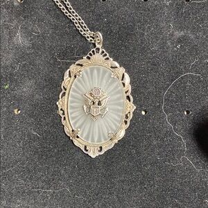 WW2 Sterling Silver Camphor Glass Sweetheart Pendant and Necklace